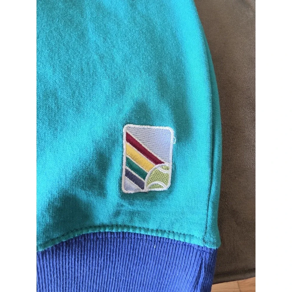 Urban Outfitters Sweatshirt S Colorblock Green Blue Yellow Pullover Retro Tennis